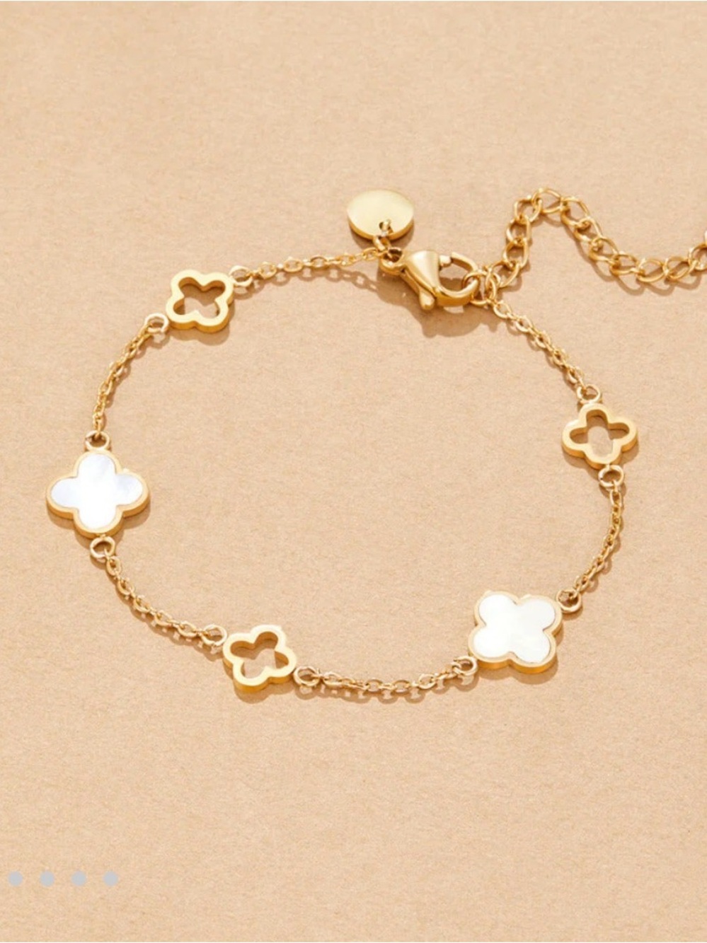 Gold Clover Link Bracelet with White Inlay